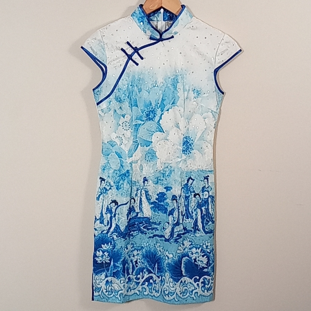 Geisha Print Lace Qipao